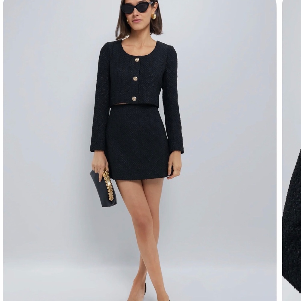 Black Textured 2 piece suit Cropped Jacket with mini skirt NWT